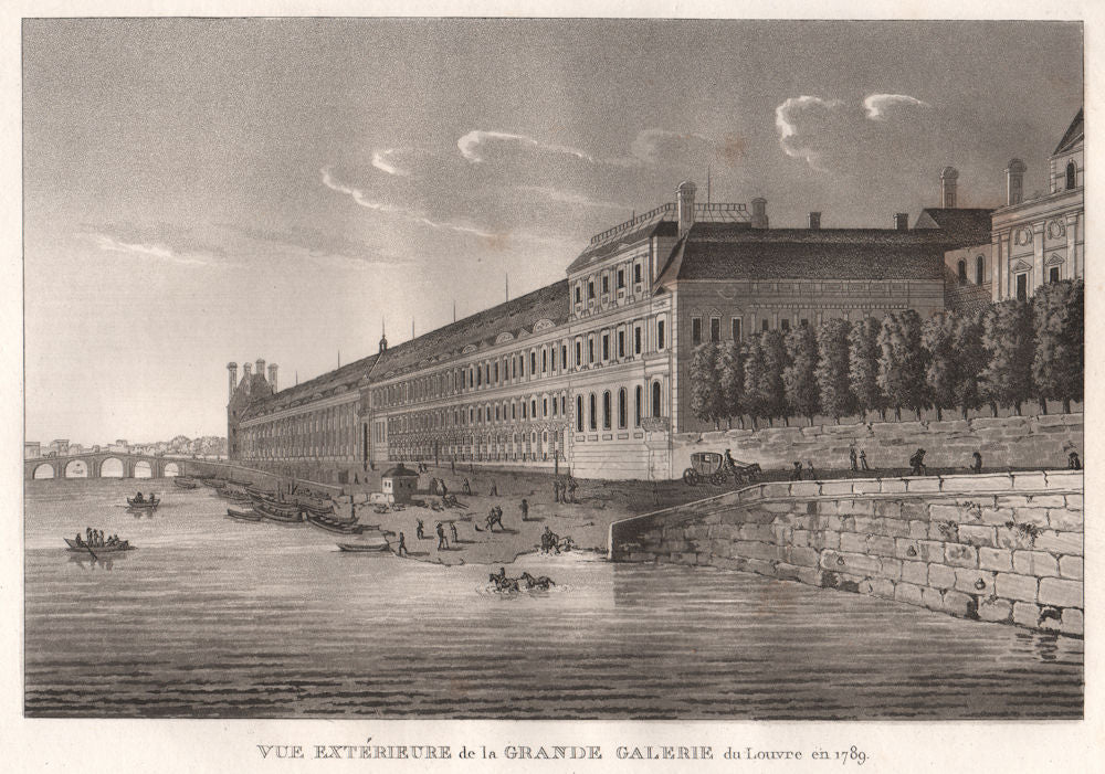PARIS. Grande Galerie du Louvre en 1789. Aquatint 1808 old antique print